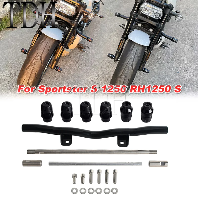 Motorcycle Front Engine Guard Crash Bar Flat-Out Crash Bumper Bars Axle Fork Crash Sliders For Harley Sportster S RH1250S 21-25