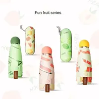 Six Bones Capsule Fruit Umbrella UV Shade Vinyl Clear Umbrella Folding Pocket  Mini Sun Umbrella