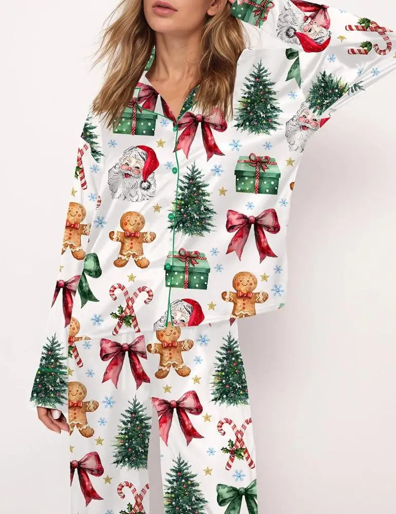 

2025 New Christmas Tree Long Sleeve Pajamas Set Fashionable Casual Comfortable 3D Printed Casual Y2K Women's Pajama Set