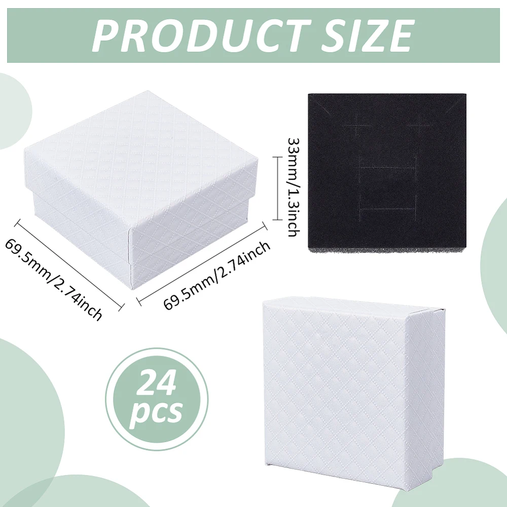 24 Packs Pattern Cardboard Jewelry Boxes 2.7x2.7x1.3 Inch Earring Necklace Kraft Gift Boxes with Velvet Sponge Weddings