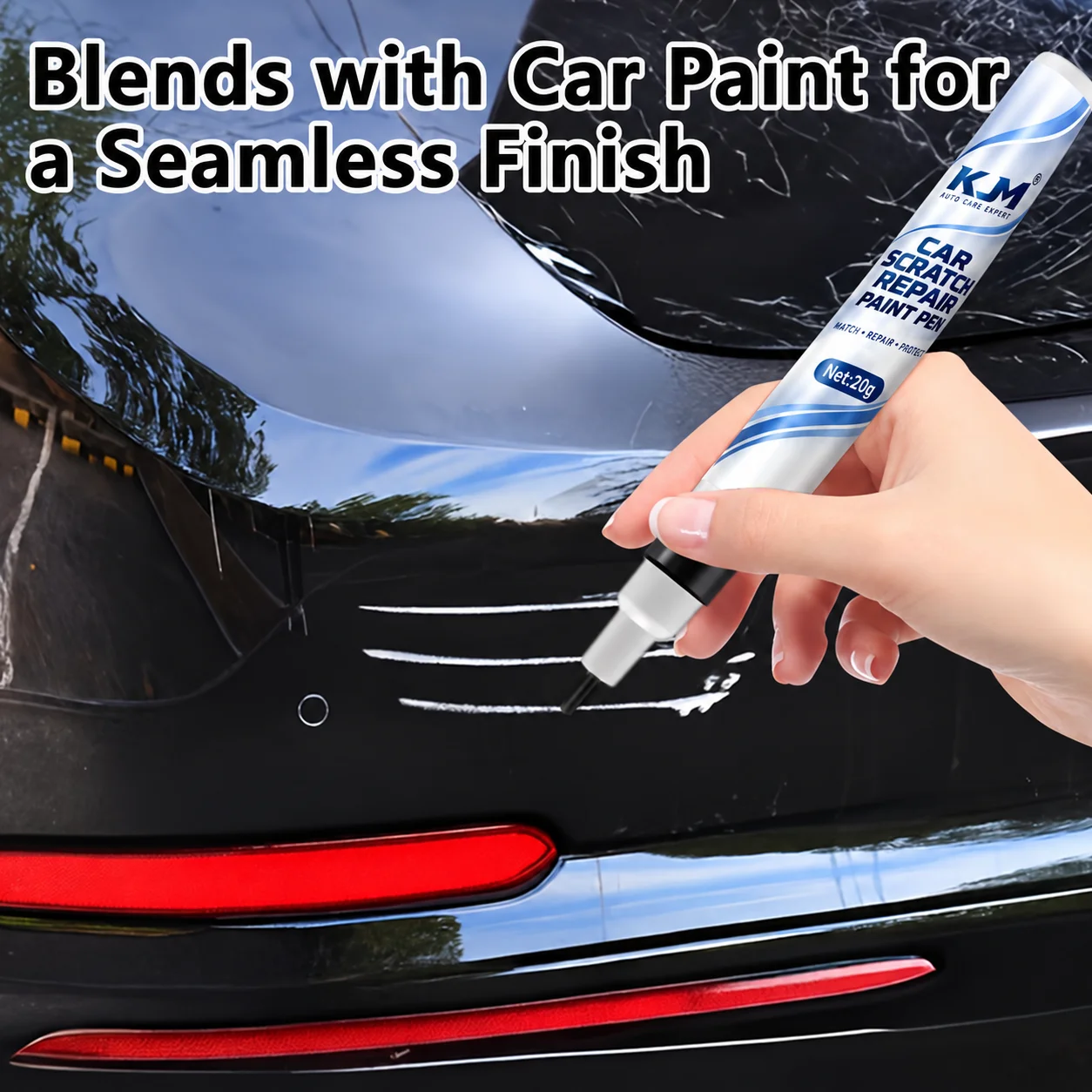 KJM Car Paint Touch Up Pen Black Scratch Repair Marker For Auto Door Bumper Fender Quick Dry Adhesive Coating DIY Vehicle Repair