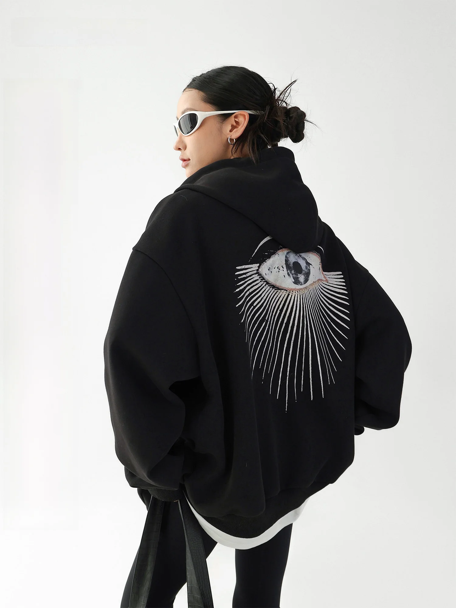 

Женская толстовка-кардиган AceStudios в американском ретро-стиле, свободного кроя, на молнии, с принтом глаз, для уличной моды