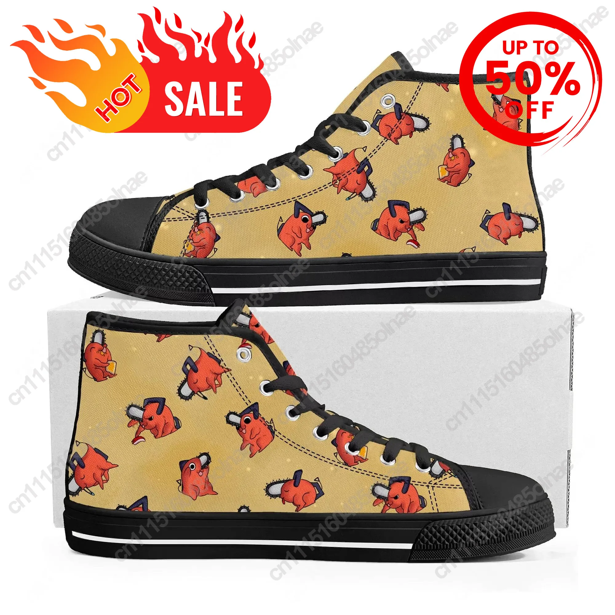 C-Chainsaw Man Top Shoes Men Women Teenager Sneakers Canvas High Quality Sneaker Casual Custom Made Couple Shoe Black Sole