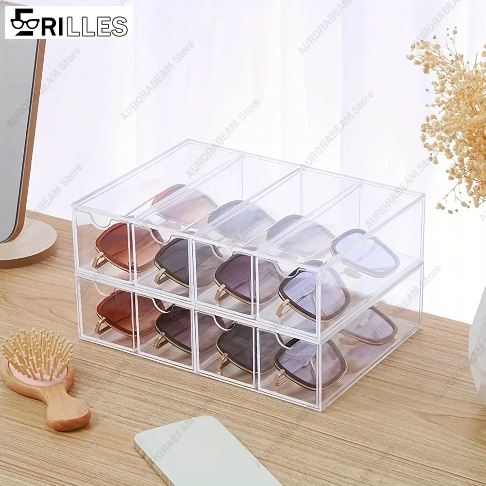 Clear Acrylic Glasses Display Box - with Lid, Modern Minimalist, Desktop Storage Case, Dustproof, for Sunglasses/Eyeglasses
