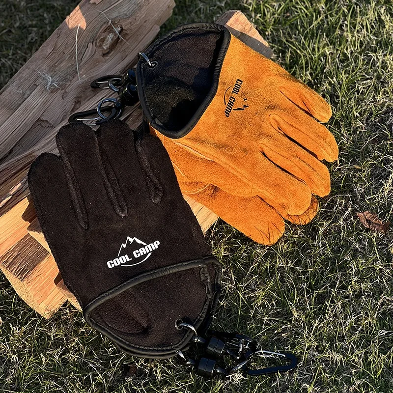 Outdoor  Heat Insulation and Anti-scalding Barbecue Gloves Can Be Hung Portable Fire Leather Gloves Non-slip Fishing Gloves