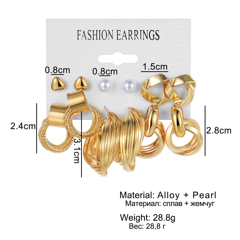 IFMIA Vintage Pearl Earrings Set for Women Metal Gold Color Dangle Earrings Heart Hoop Earrings Geometric Fashion Jewelry Trendy