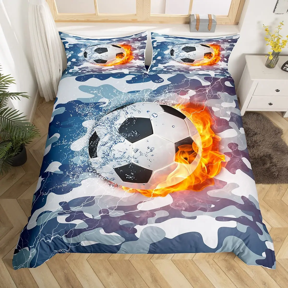 Imagem -03 - Futebol Duvet Cover Conjunto Hand Drawn Sketch Soccer Flag Network Team Sports Bedding Conjunto para Meninos Adolescentes Homem Twin Comforter Cover