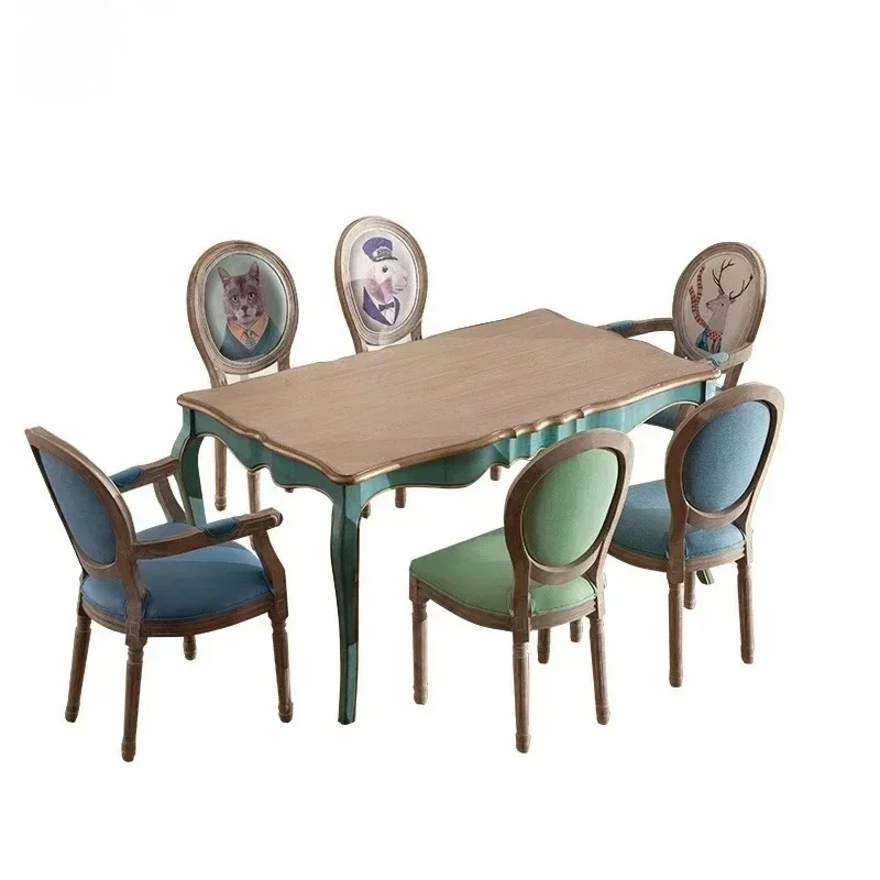 Solid Wood Dining Table and Chair Set for Home Kitchen, Retro French Style Dining Room Furniture, Ideal for Apartment Use
