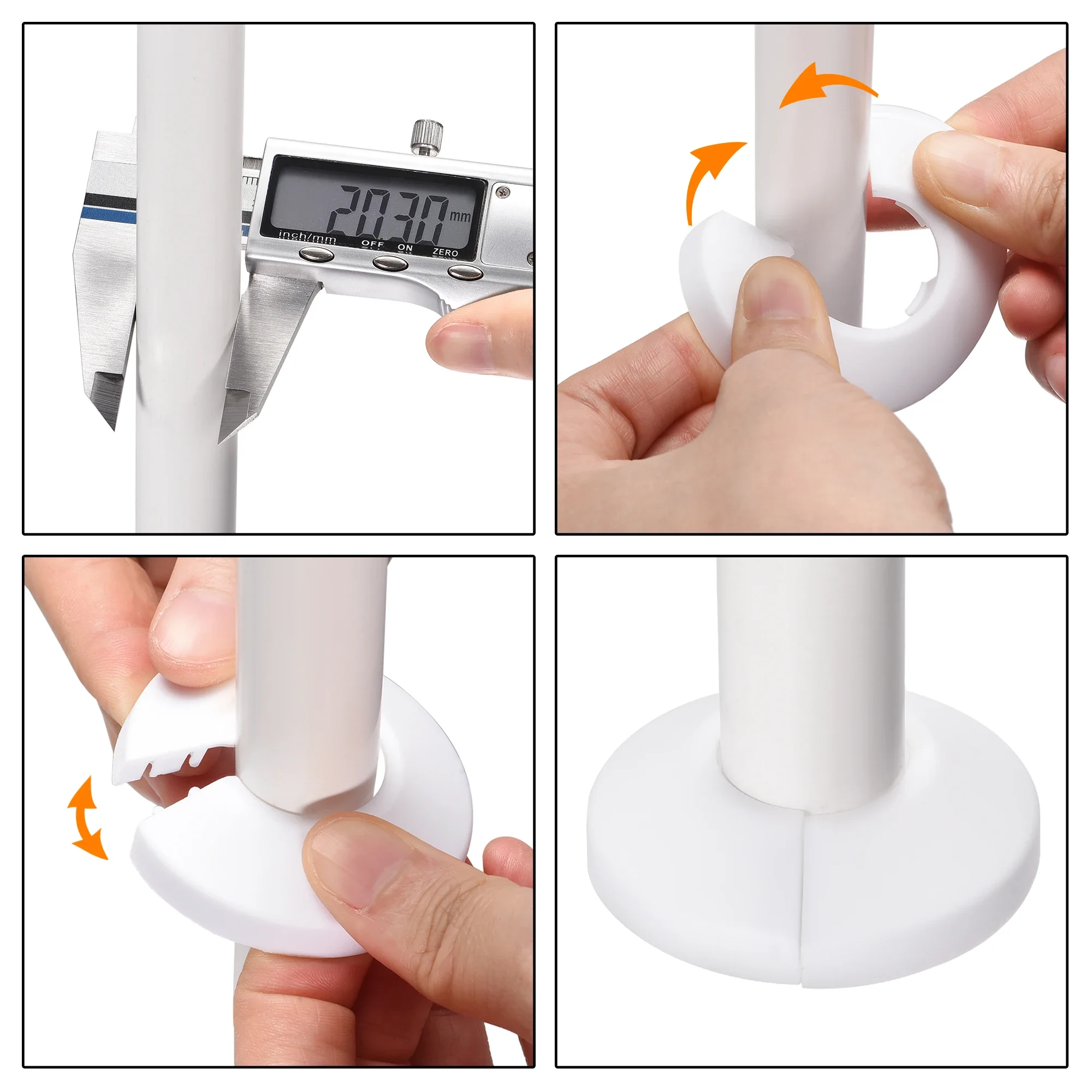 4 Stücke Rohr Kragen 12/16/20/25/32/34/40/43/50/63/75/90mm PP Kühler Rosette Rohr Abdeckung Dekoration Weiß Schwarz Snap auf Platte
