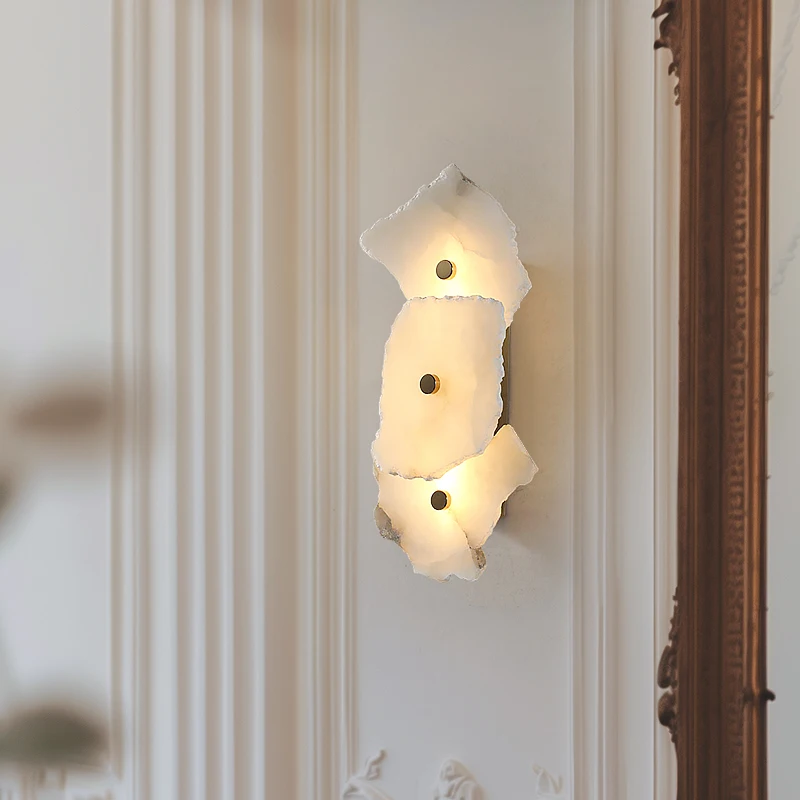 Spanish Copper Base LED Wall Lamps Multi-head Irregular Marble Lampshade Modern Bedroom Restaurant Kitchen Living Room Sconces