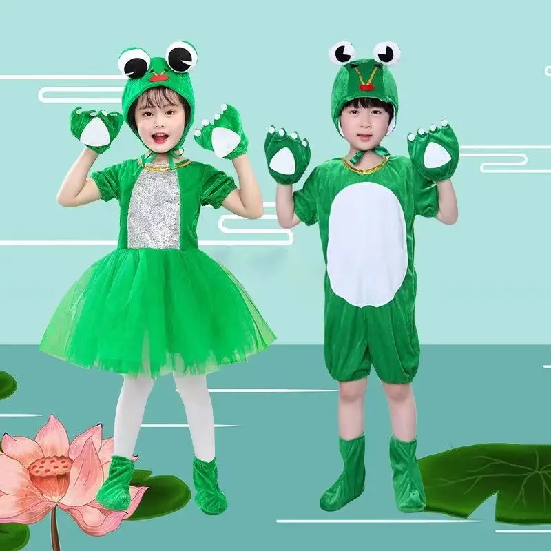 Costume da spettacolo in tessuto di velluto per bambini Anime Cosplay rana abbigliamento da gioco di ruolo vestito animale tuta gonna corta 90-150cm