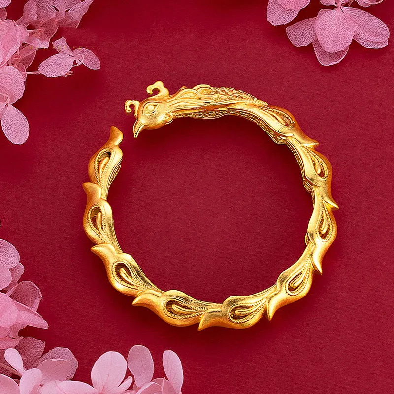 Luxury Gold Color Dragon Phoenix Bracelet for Women Engagement Wedding Cuff Bracelet Bangle Charm Jewelry Accessories