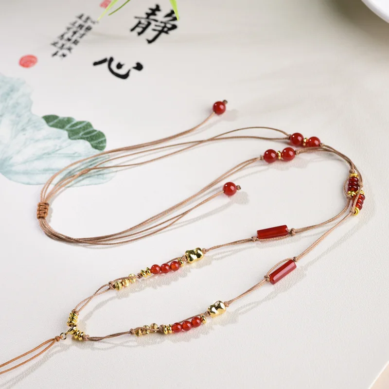 Pendant lanyard ethnic handmade necklaces versatile jade pendant braided rope hand  Tangka beeswax