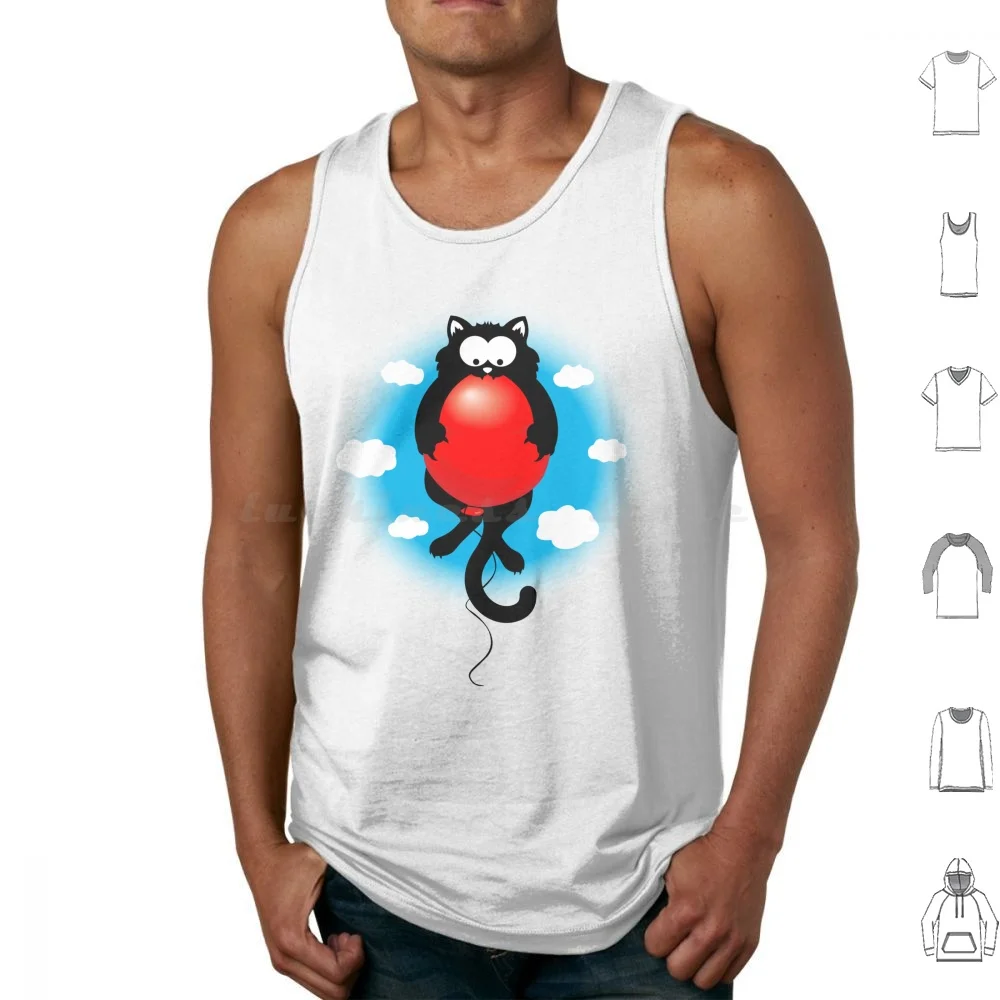 Cuando los gatos volan camisetas sin mangas chaleco sin mangas gatos lindo asustado negro 9 vidas volando hacia arriba ataque de aventura cielo muerto
