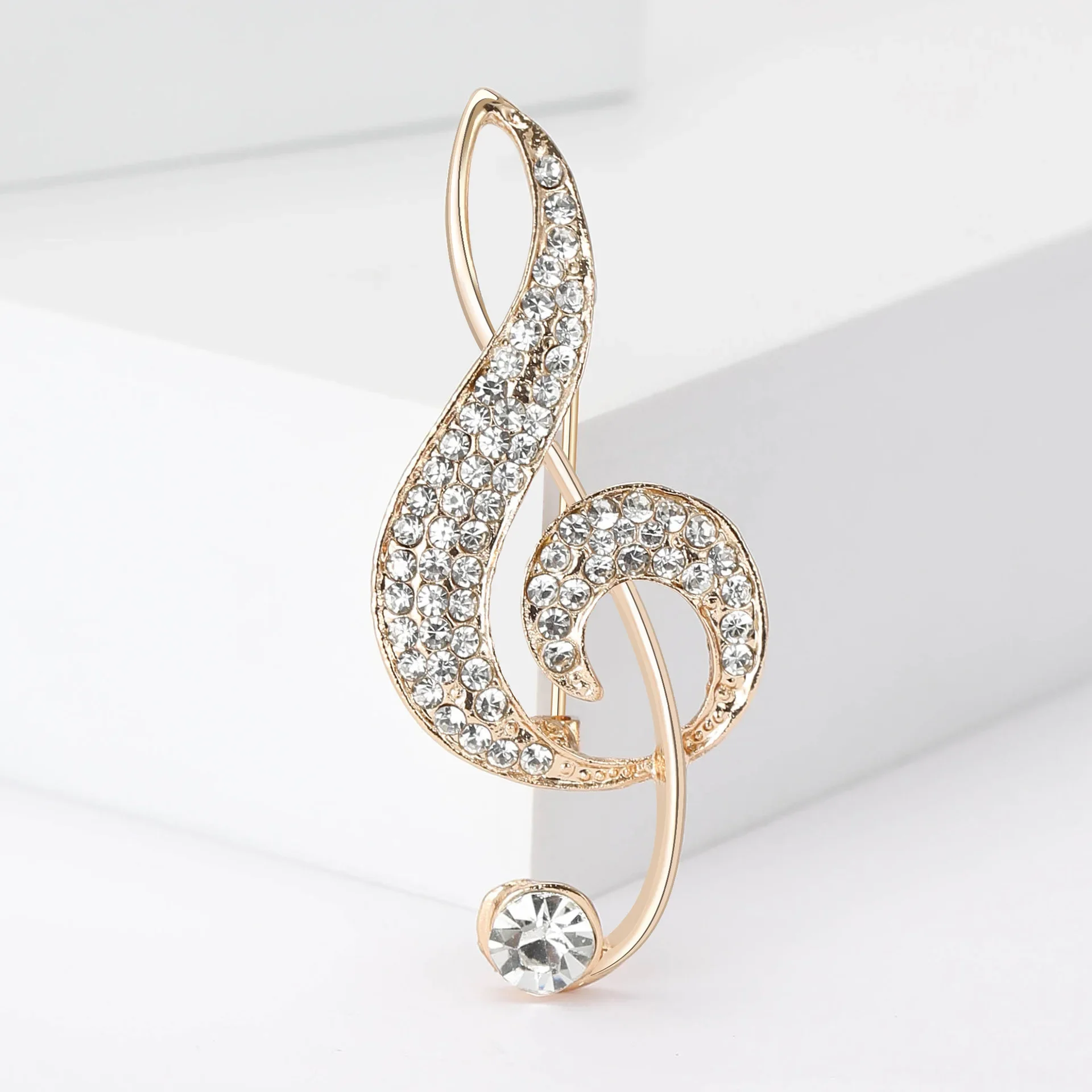 Fashionable Zircon Music Note Brooch for Men and Women Suit Dress Badge Pin Casual Business Party Jewelry