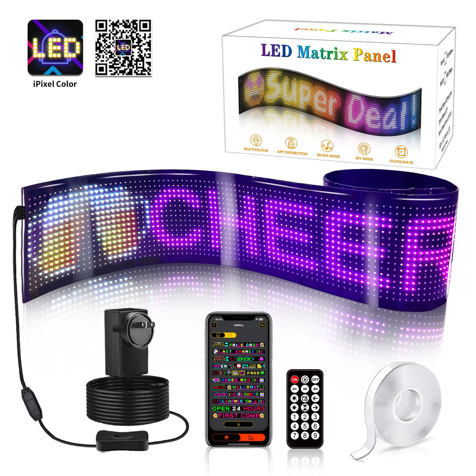 Car LED Matrix Pixel Panel RGB Lighting Graffiti Scrolling Text Board Windshield Advertising Screen APP Control Bluetooth USB 5V