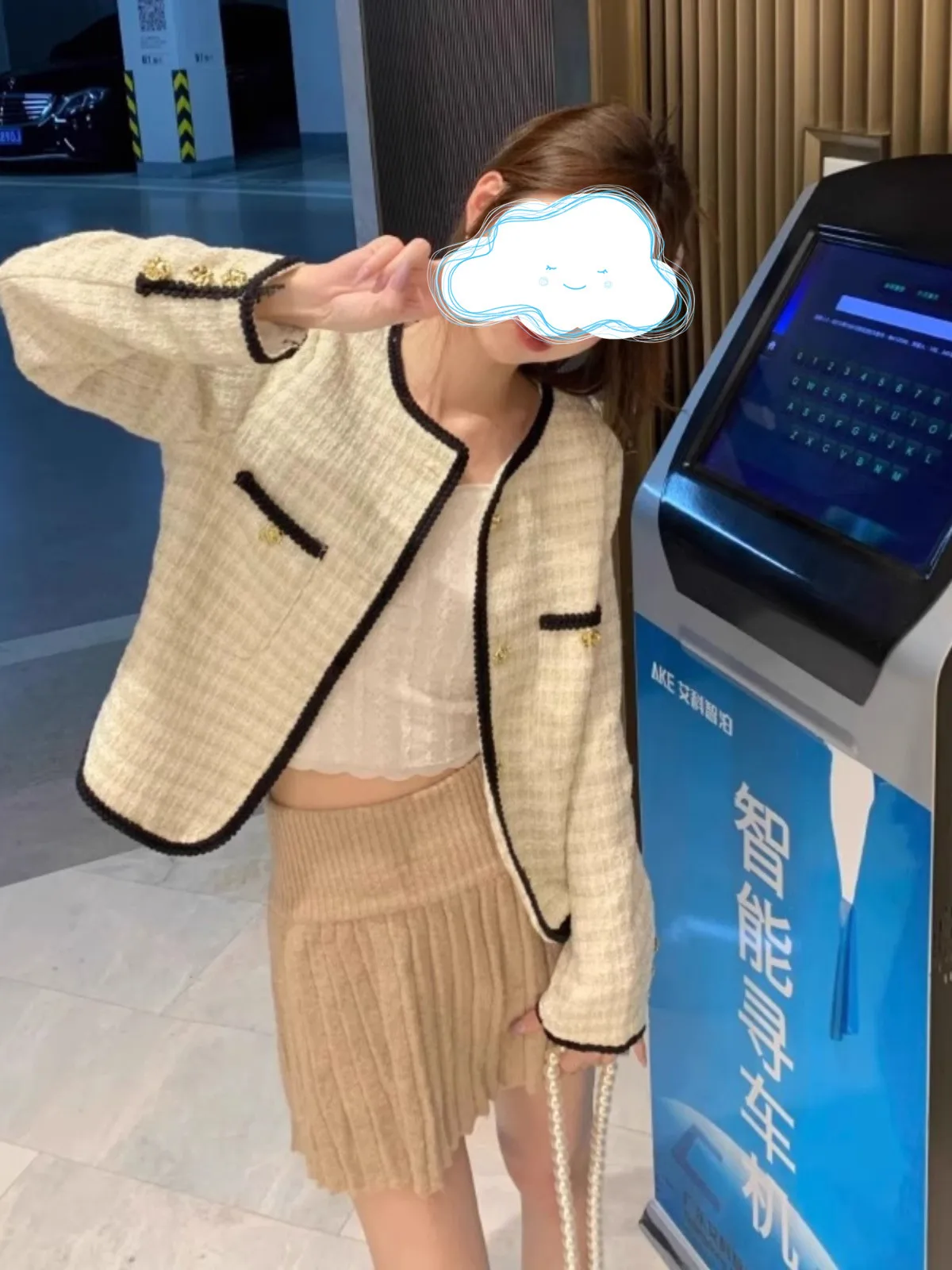 Jaqueta de Tweed com Gola, Manga Curta, Feminina, Estilo Demi-Season, Estampas Puras, Lona Boêmia, Franjas Onduladas, Vintage Retro, Ajustável para Uso Diário