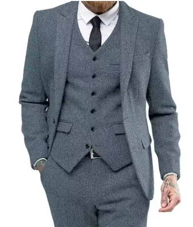 بدلة رجالية 3 قطع متعرجة بزر واحد لمأدبة الزفاف مجموعة الأعمال غير الرسمية سترة مع السراويل #3