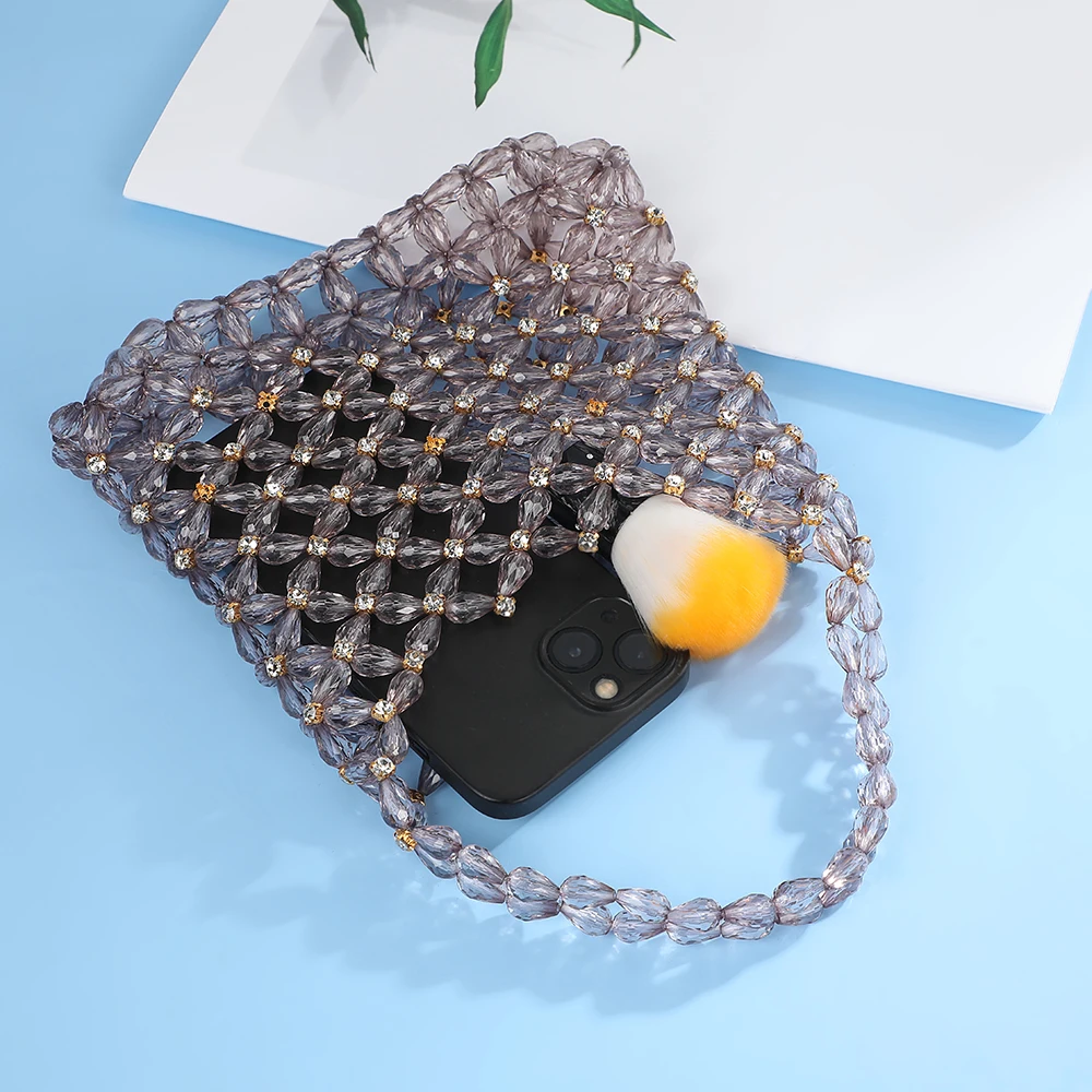 Luxury Handmade Pearls weave hollow bag Women Beaded Handbag Mini Crystal Pack Handbags Fashion Beads Women\'s evening party Bags