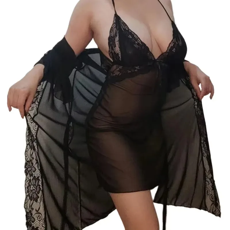 Summer Women’s Mesh Lace Sexy See-Through Slip Dress Robes For Chic Lady