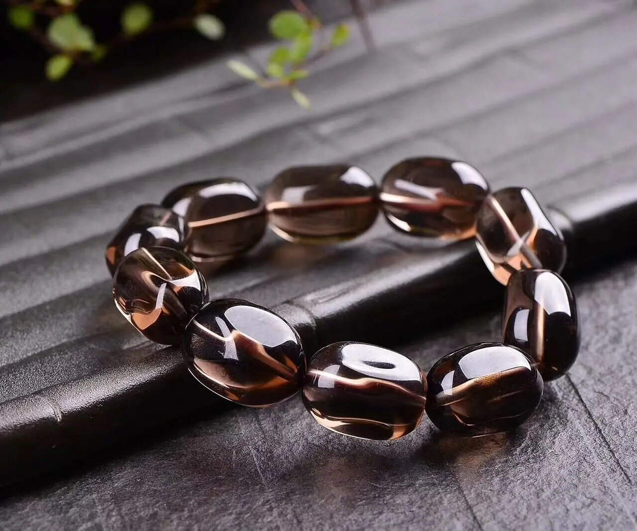 Natural Brown Smoky Quartz Crystal Stretch Bracelet Oval Beads Women Men Big Size 18x13mm Smoky Quartz Rare AAAAAA