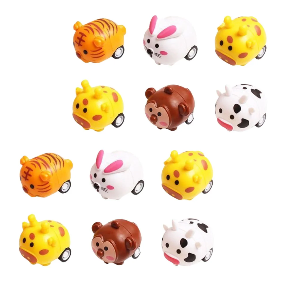 

12 Pcs Small Animal Pull Back Car Safe Toy for Baby Socialization Toys Kids Pull-back Puzzle Vehicle Abs Holiday Gift