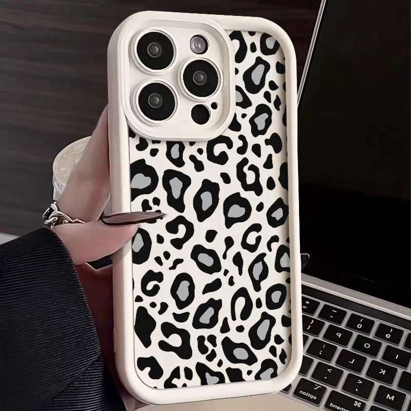 Leopard Print Pattern TPU Case For iPhone 14 15 16 Pro 13 12 11 Pro Max 7 8 XR XS SE Shockproof Soft Silicone Phone Cover Fundas