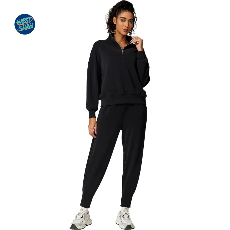 WESTSHAN Wysokiej Jakości Modny Zestaw Dresowy Dwuczęściowy: Bluza z Długim Rękawem i Rozpinanym Kołnierzem 1/4 oraz Spodnie Dresowe, Rozmiary EU/US