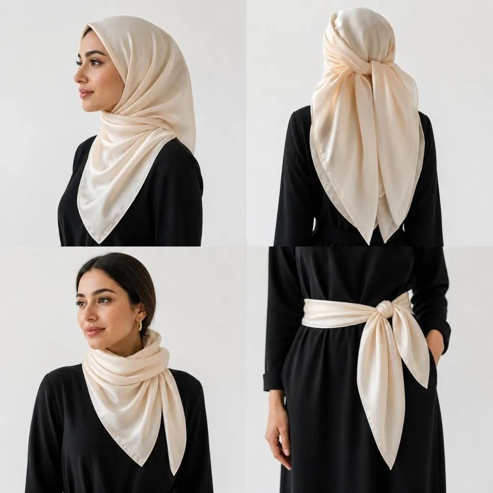 Solid Color Silk Scarves Thin Soft Fabric Lightweight Bandana Scarf Breathable Satin Texture Headscarves