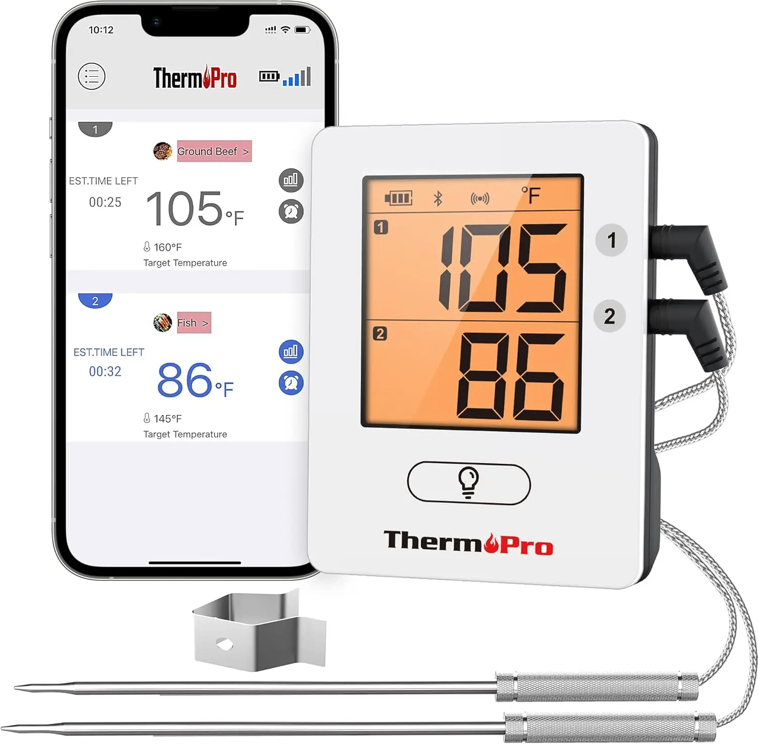 650FT Bluetooth Meat Thermometer for Smokers, Rechargeable Wireless Meat Thermometer for Grilling with 2 Probes, Grill BBQ Therm