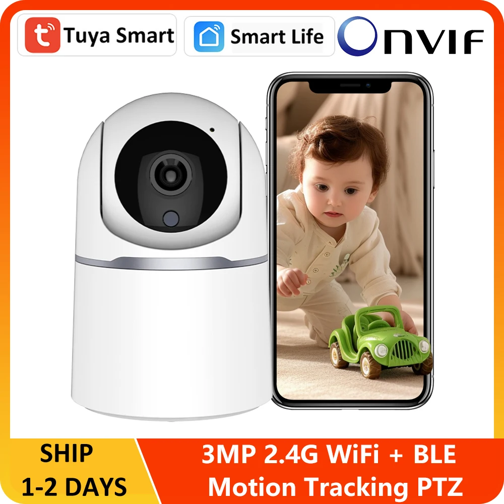 Tuya Smart WiFi BLE 3MP Automatic Motion Tracking Human Detect Audio Video Indoor Baby Monitor Onvif PTZ Security IP CCTV Camera