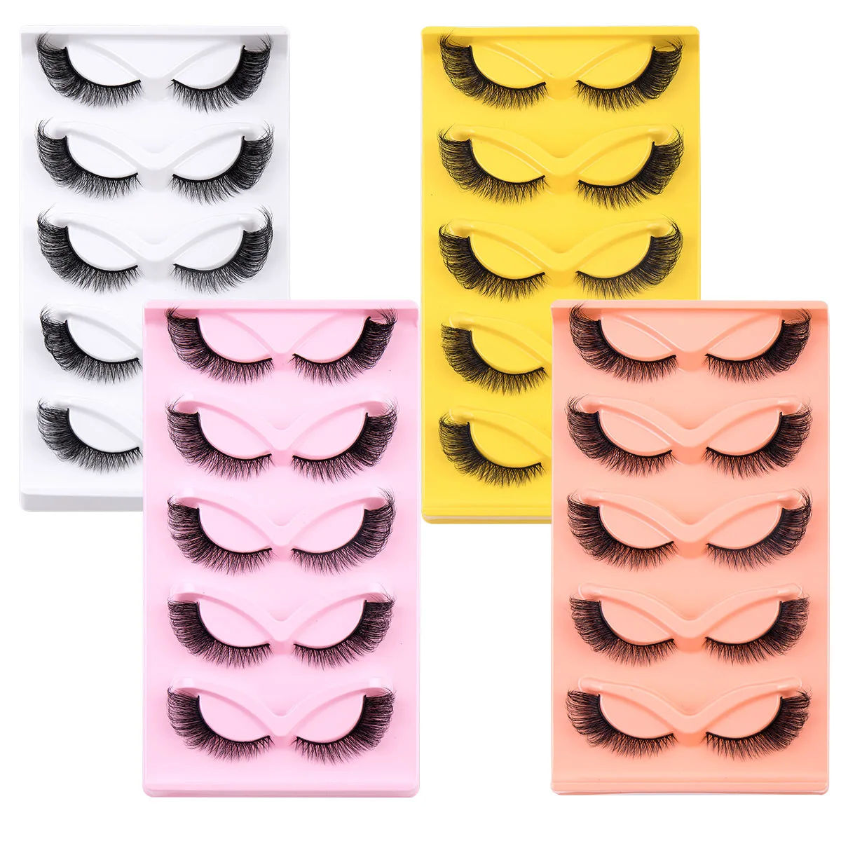 Natural Thick Fox Eye False Eyelashes 5 Pairs Set Simulating Cat Eye Look Color Box for Makeup Artists And Beauty Enthusiasts