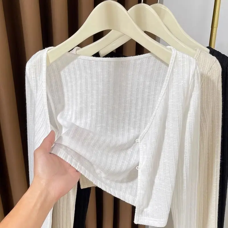 

plus Size Ice Silk oulder Wrap Sun Protection Clothing Women's Knitted ort Cardigan Small Outerwear Top Spring Summer New...