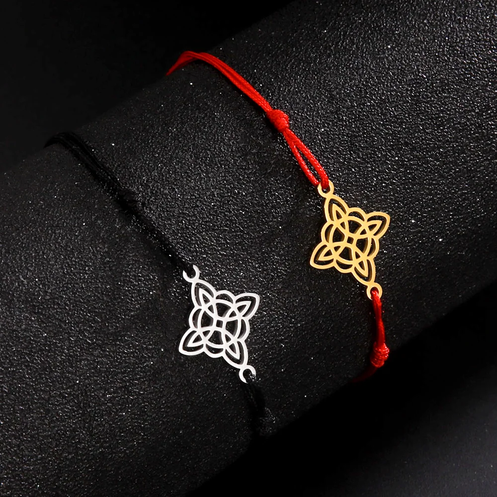 Cazador Witch Knot Wax Rope Bracelet for Women Stainless Steel Amulet Wicca Charm Bracelets Witchcraft Jewelry Mother Day Gift
