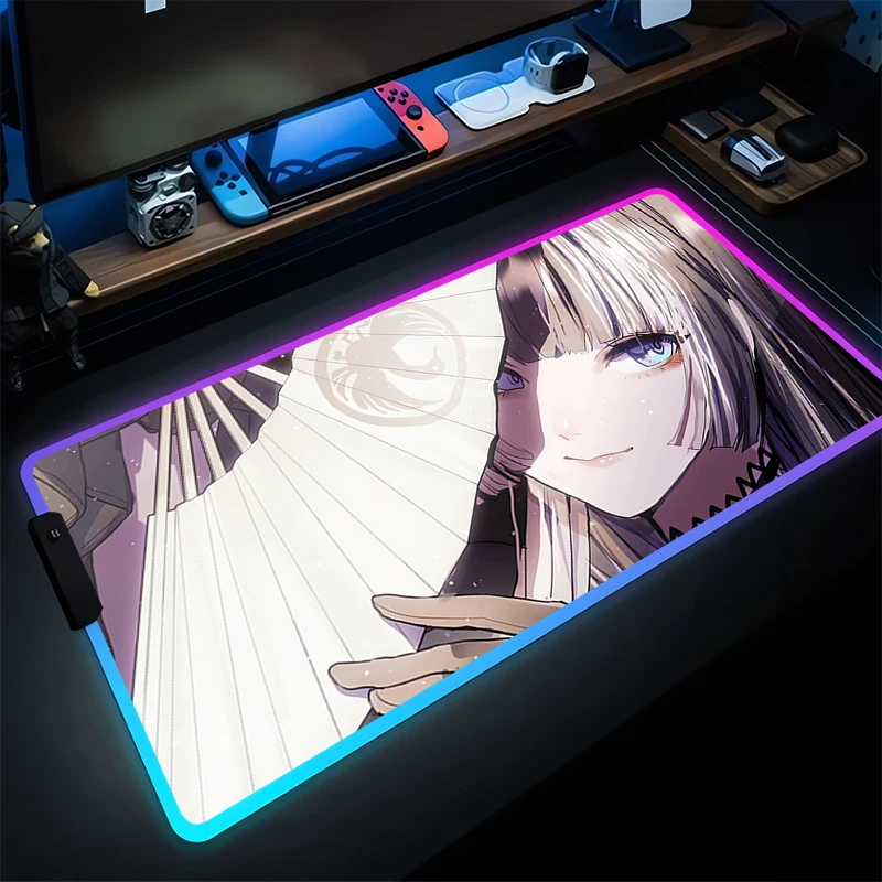 

RGB Mouse Pad Computer Varmilo Juufuutei Raden Keyboard Pad Hololive Anime Girl Gaming Accessories Gamer Desk Mat LED Mousepad