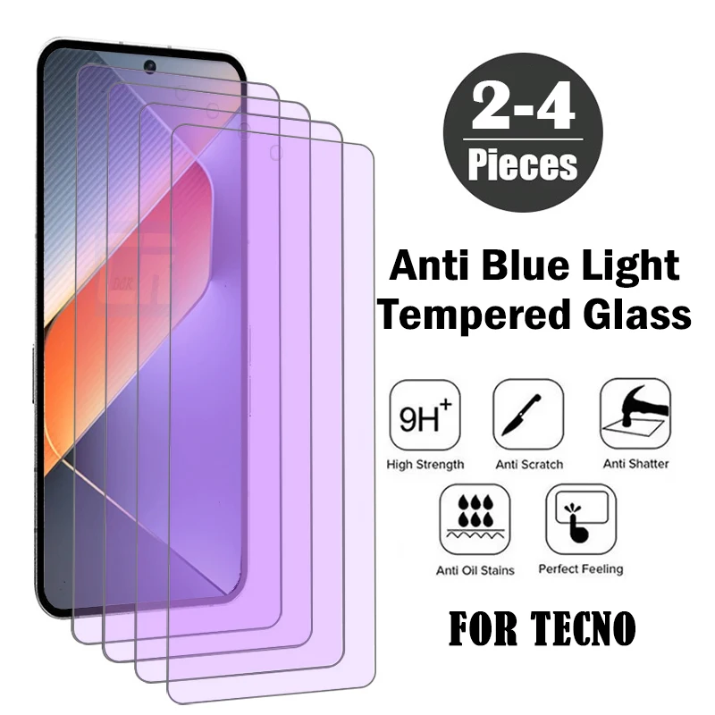 

2-4Piece Anti Blue Light Screen Protector for Tecno Pova 6 5 Pro Neo Tempered Glass for Tecno Pop 9 8 7 6 Pro Protective Film