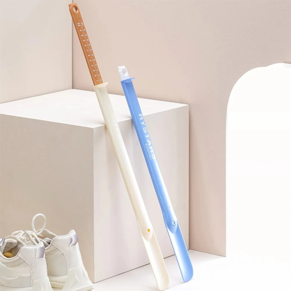 Durable Plastic Shoe Horn 2 in 1 Long Handle Foot Measuring Shoehorn No-Bending Shoe Lifter Pregnant Women