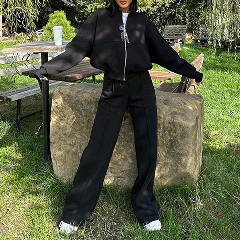 BKLD 2025 أطقم بدلات رياضية نسائية غير رسمية سترة مقصوصة فضفاضة + بنطال رياضي برباط موضة متينة ملابس الجري في الشارع #4