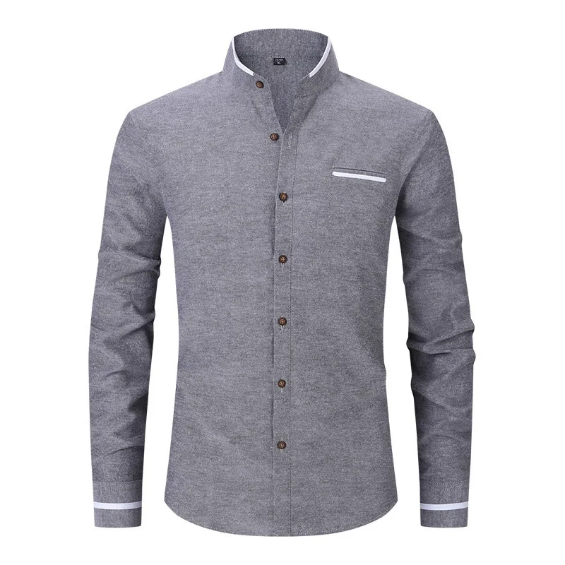 Nowa moda Patchwork Koszule z długim rękawem Mężczyźni Stójka Slim Fit Bluzki Wysokiej jakości Wiosna Jesień Męska Koszula Sukienka — zdjęcie 5