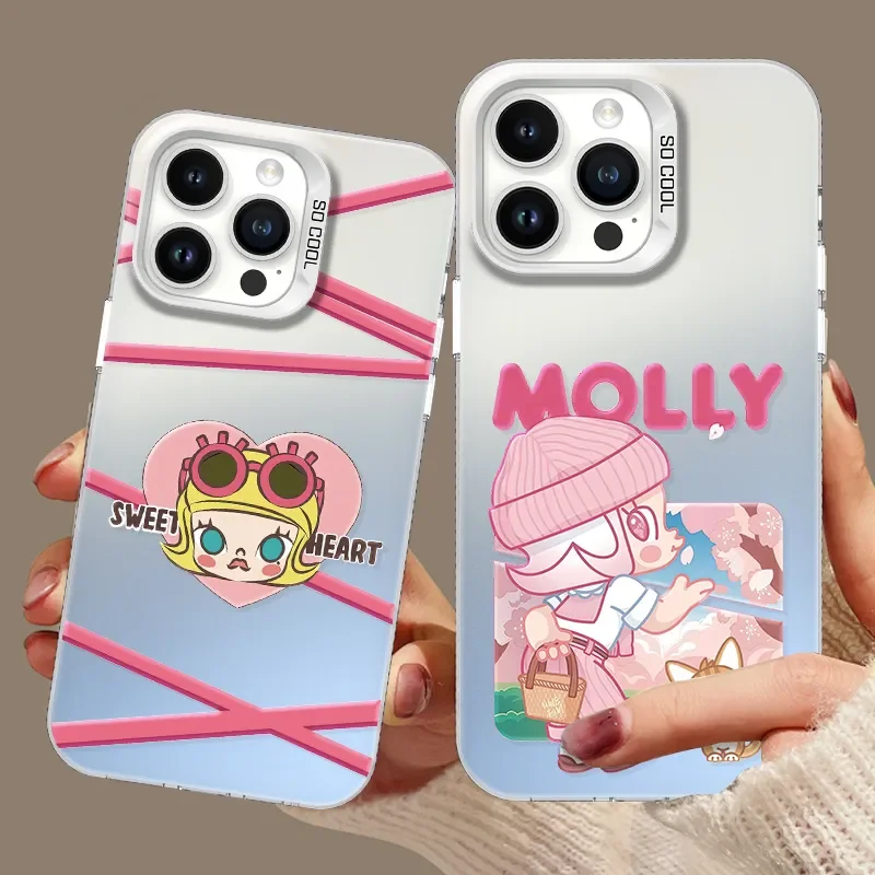 POP MART Molly Pink Kawaii For iPhone Case 16 15 14 13 12 11 Pro XR XS Max 7 8 Plus Soft Shockproof Phone Y2K Girl Cover