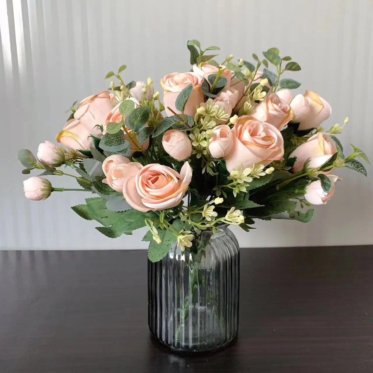 

Romantic Silk Fabric 8/10/12 Pcs Artificial Flower Bouquet of 7-Forked Eucalyptus Rosebud Table Decor Festival Living Room Decor