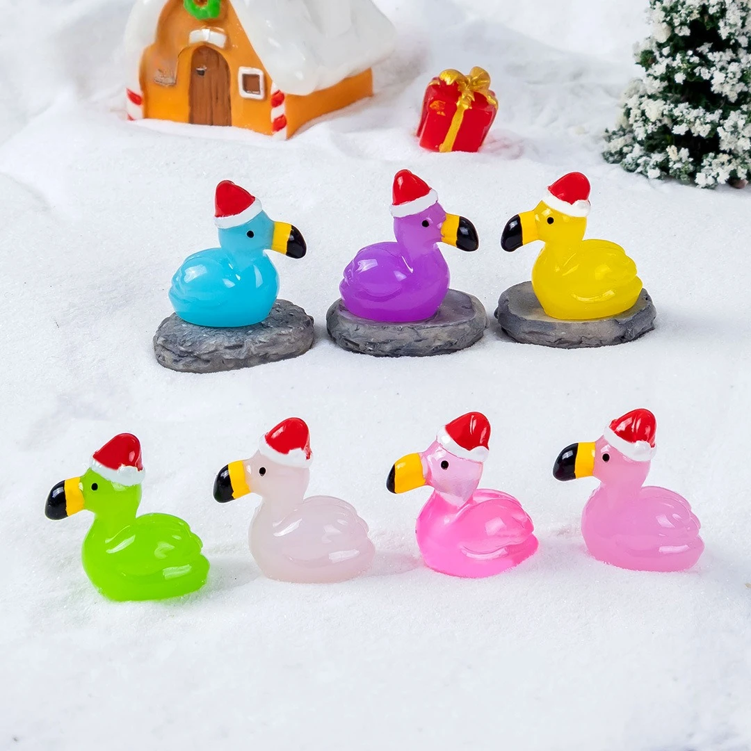50pcs Luminous Flamingo Ornaments Micro Landscape Christmas DIY Resin Garden Decoration Outdoor Lawn Yard Garden Accessories