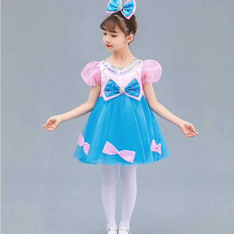 

Kids Ballroom Clothing Sequined Dancing Clothes Bow Tie TUTU Dress Girls Jazz Dance Costume Stage Wear Toddler Princess Dress