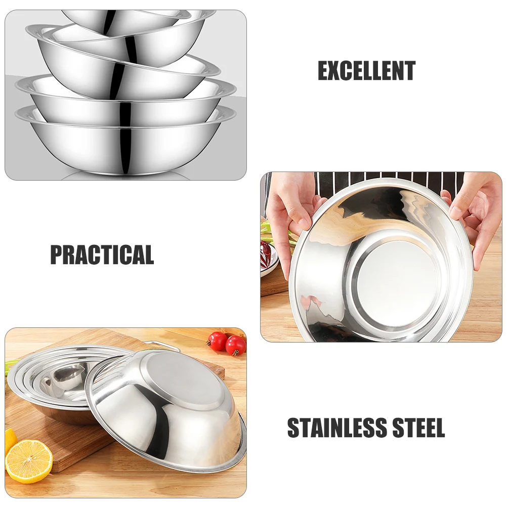 

5pcs Thickened Stainless Steel Soup Bowl Food Storage Organizer Large Capacity Rice Noodles Salad Basin Kitchen Supply for Home