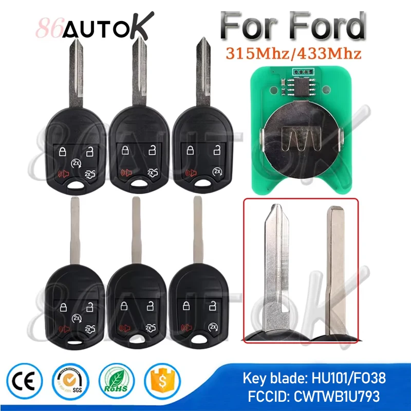 

Car Remote Key for Ford Escape Taurus Edge Ranger Explorer Expedition Mustang 315/433MHz CWTWB1U793 3/4/5 Buttons Smart Car Key