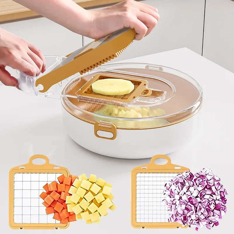 

Multifunctional Vegetable Chopper Slicer Shredder with Drain Basket Fruit Slicer Potato Shredder Carrot Grinder Vegetable Cutter