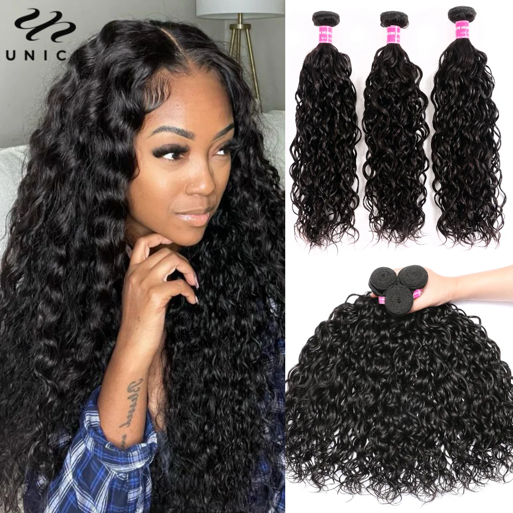 UNice Hair Water Wave Bundles 3PCS Deal Natural Color Bundles 100% Human Hair Bundles Sew In Weaves Virgin Human Hair 8-26inch