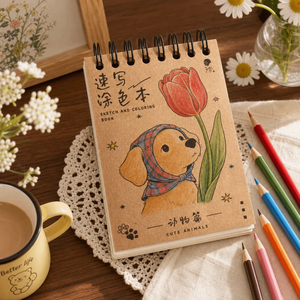 Blank Sketch Vintage Coloring Sketching Book 80 Pages Blank Hand Drawn Book DIY Tracing Line Art Drawing Book Arts Crafts