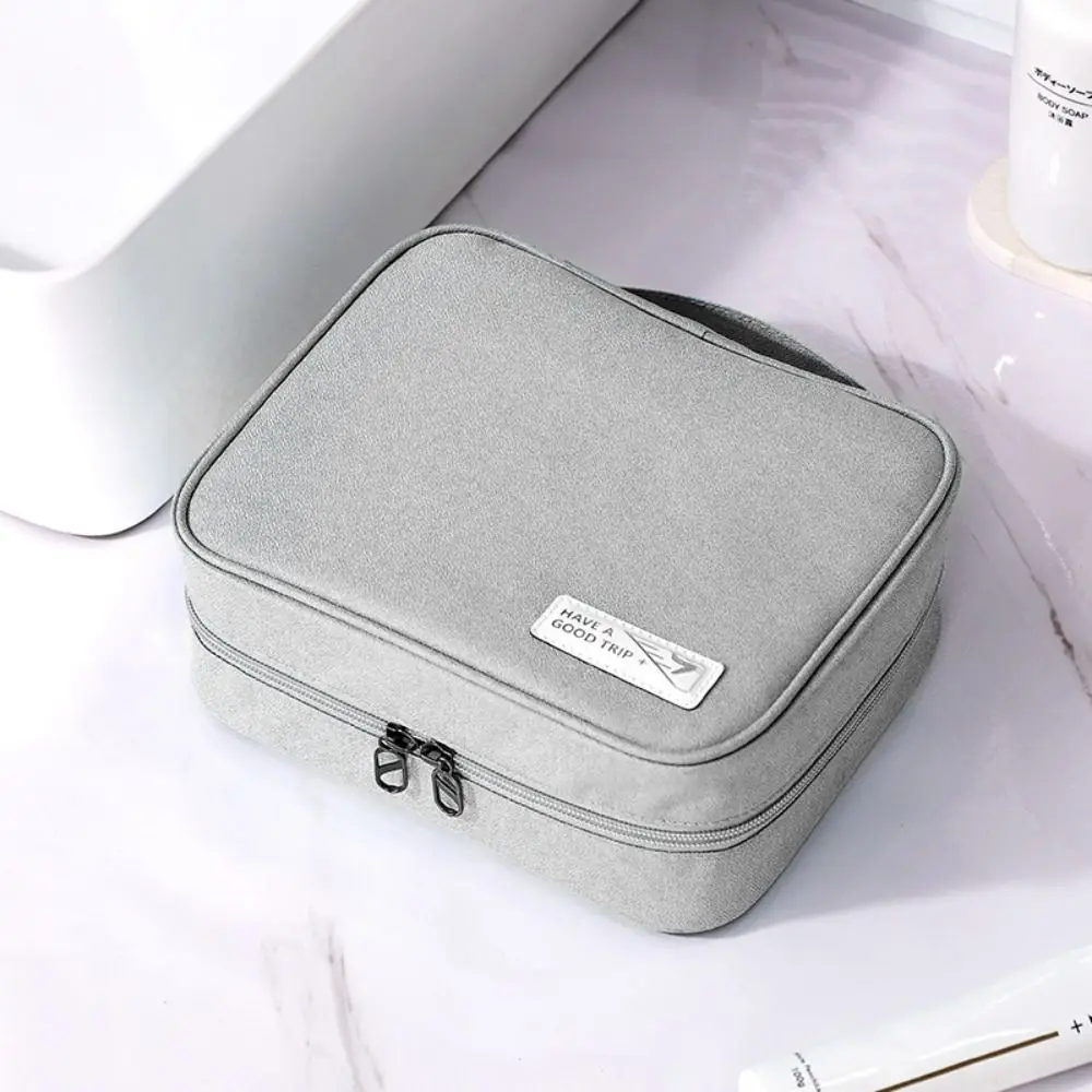 Casual Solid Color Cosmetic Bag Zipper Brush Holder Makeup Bag Cosmetic Case Large Capacity Toiletries Organizer Outdoor