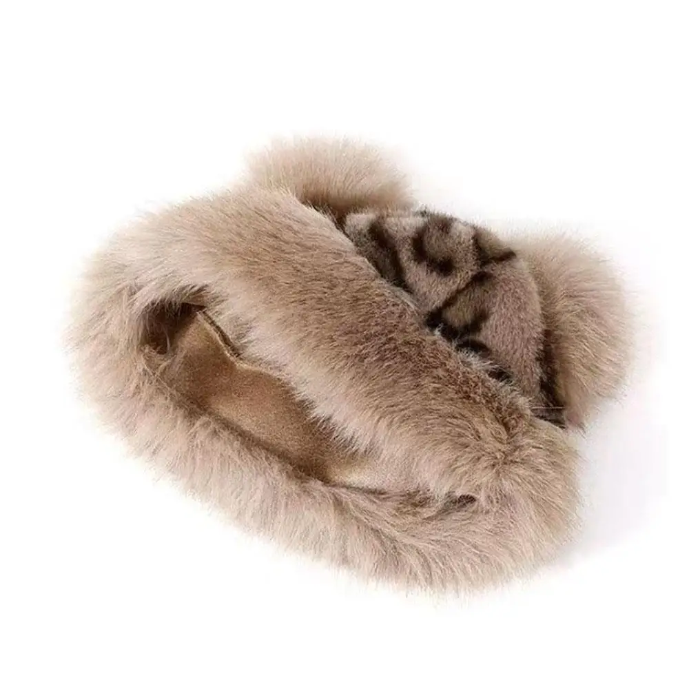 

Зимняя шапка с защитой ушей, русская шапка, уличная зимняя лыжная шапка с медвежьими ушками, плюшевая толстая теплая ведро с леопардовым принтом, пушистая меховая шапка